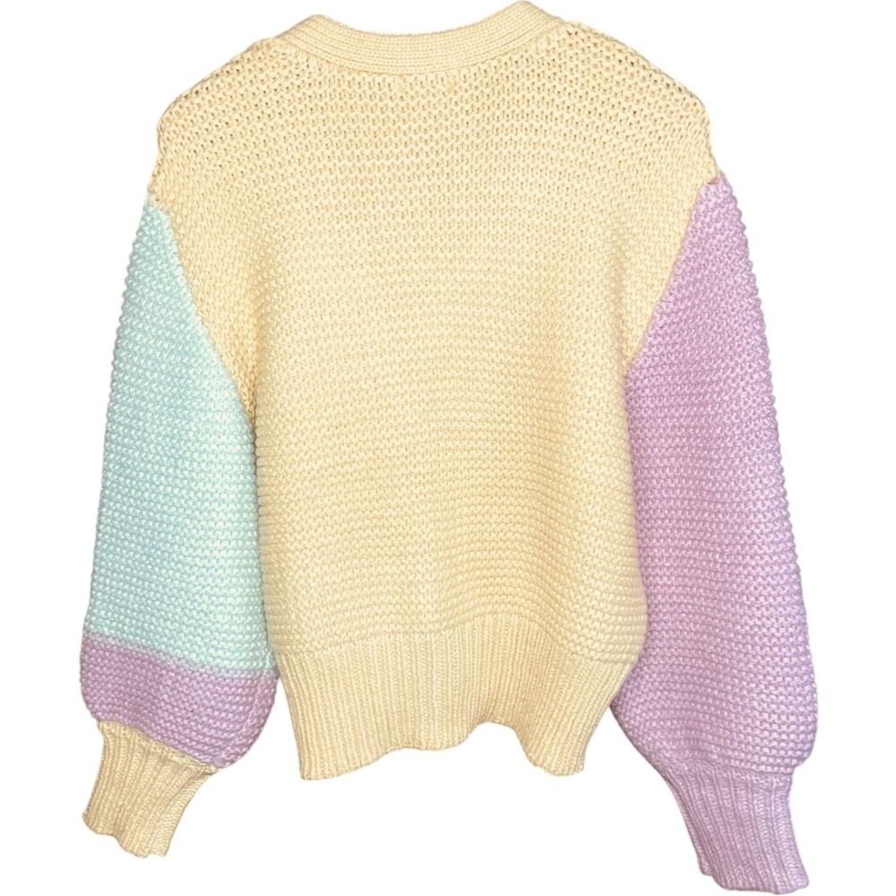 For Love & Lemons x Revolve Kerry Cropped V Neck Colorblock Cardigan Size S NWT - Picture 11 of 14